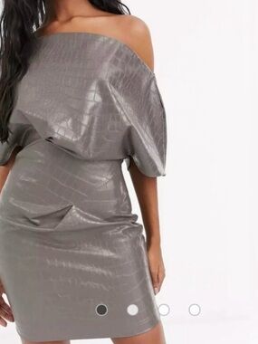 ASOS drape / fallen shoulder PU mini dress